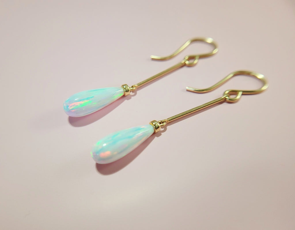 Long White Opal Dangle Earrings