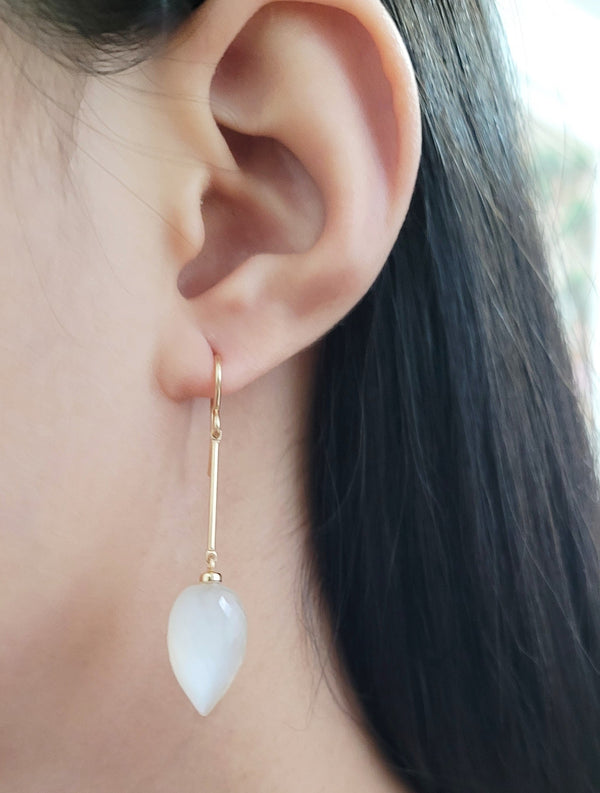 White Moonstone Long Dangle Earrings