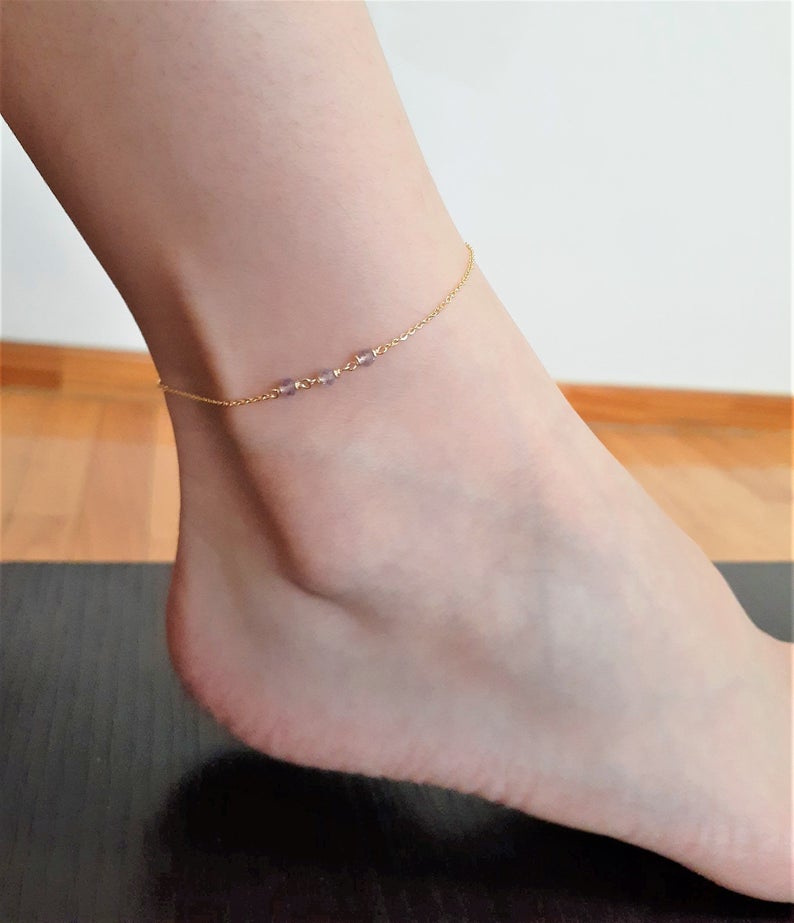 Dainty Pink Amethyst Anklet