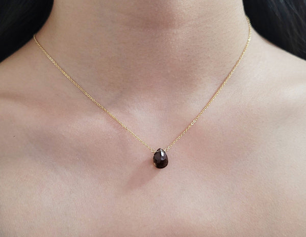 Delicate Smoky Quartz Pendant Necklace for Women in Sterling Silver/Gold-Filled