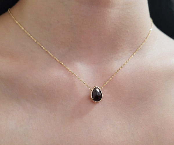 Delicate Smoky Quartz Briolette Pendant Necklace for Women in Sterling Silver or Gold-Filled