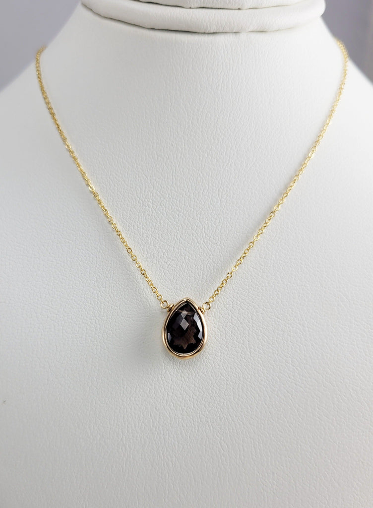 Delicate Smoky Quartz Briolette Pendant Necklace for Women in Sterling Silver or Gold-Filled