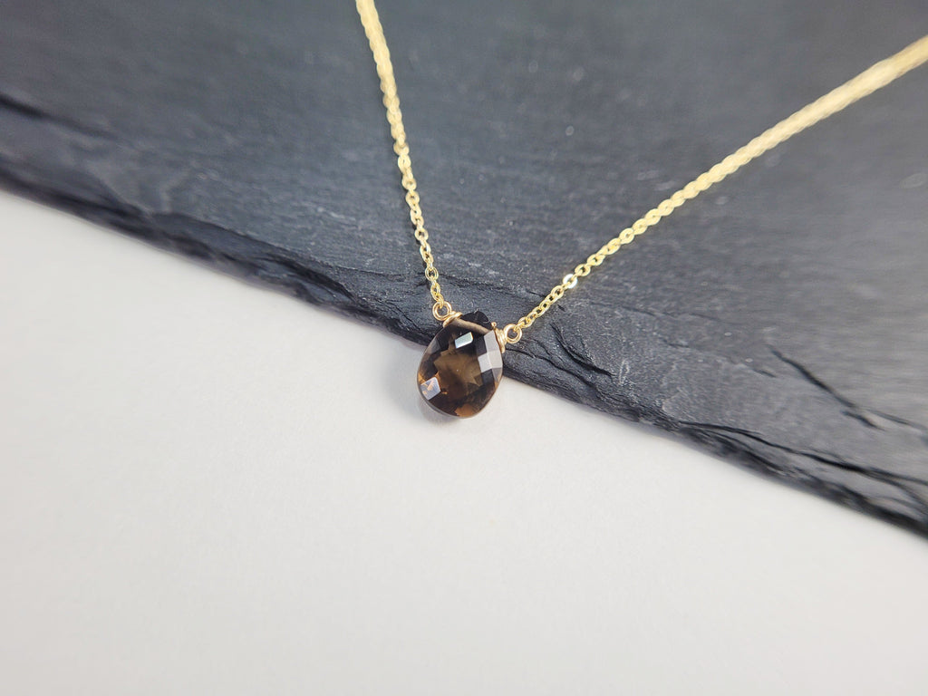 Delicate Smoky Quartz Pendant Necklace for Women in Sterling Silver/Gold-Filled