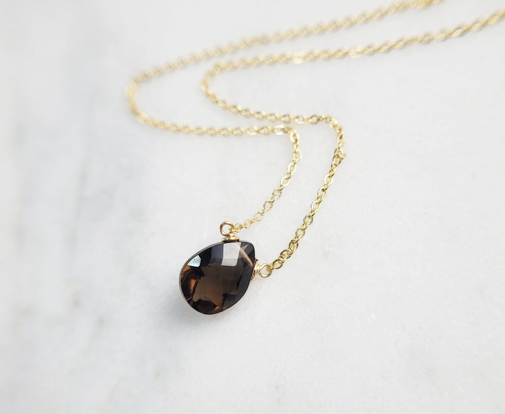 Delicate Smoky Quartz Pendant Necklace for Women in Sterling Silver/Gold-Filled