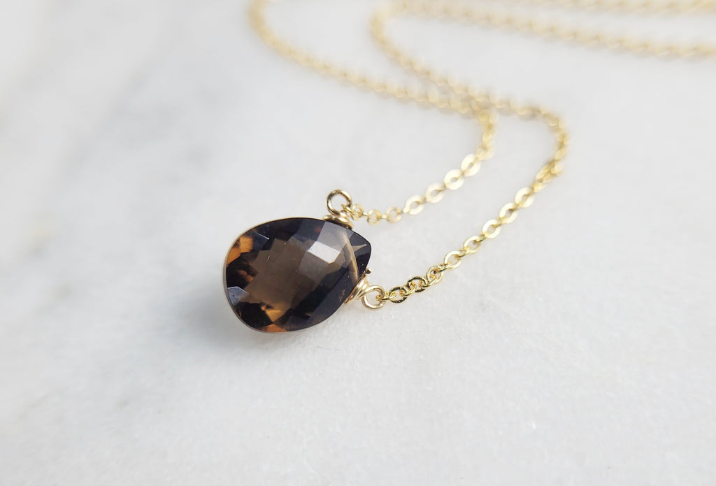 Delicate Smoky Quartz Pendant Necklace for Women in Sterling Silver/Gold-Filled