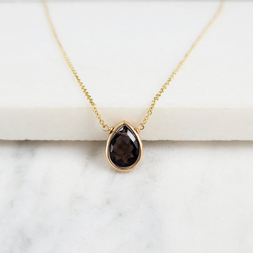 Delicate Smoky Quartz Briolette Pendant Necklace for Women in Sterling Silver or Gold-Filled