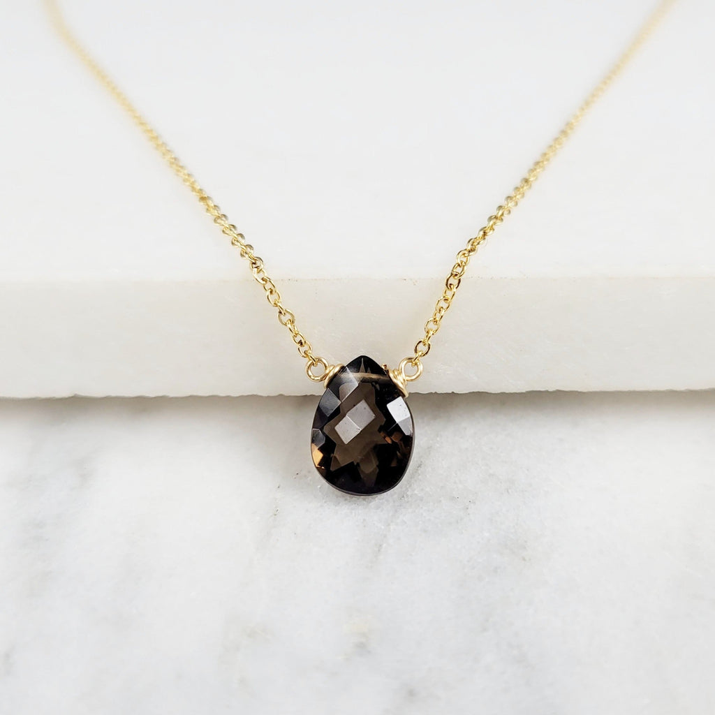 Delicate Smoky Quartz Pendant Necklace for Women in Sterling Silver/Gold-Filled