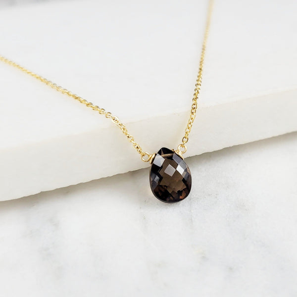 Delicate Smoky Quartz Pendant Necklace for Women in Sterling Silver/Gold-Filled
