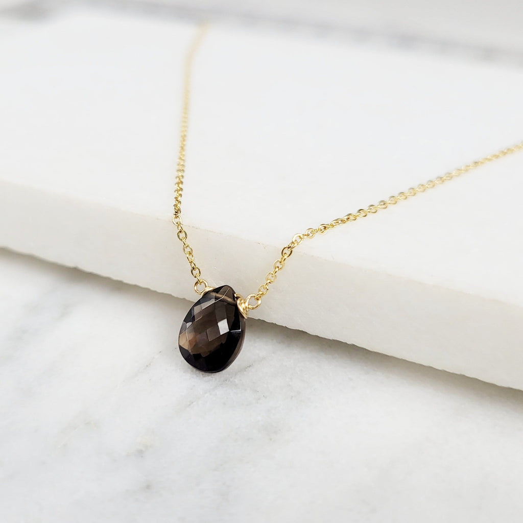 Delicate Smoky Quartz Pendant Necklace for Women in Sterling Silver/Gold-Filled