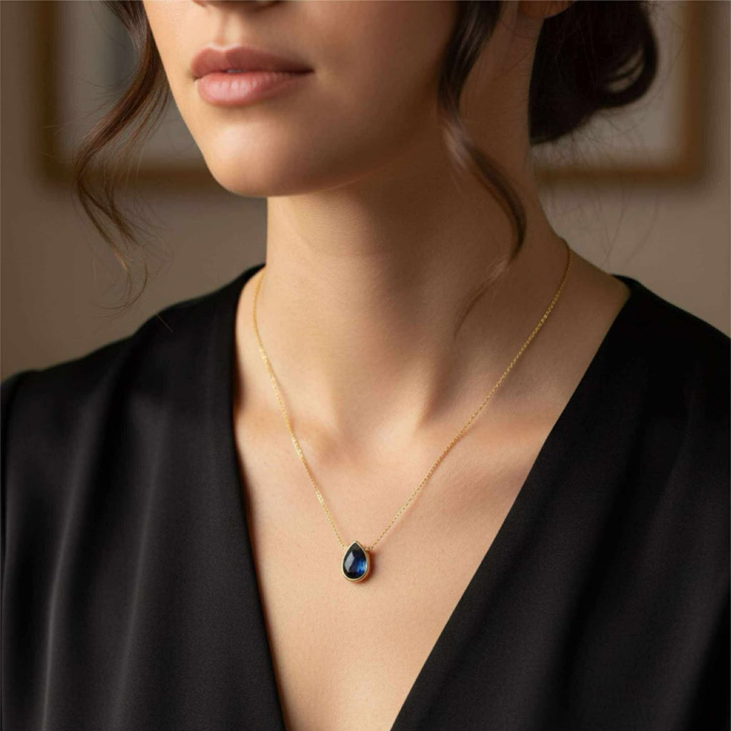 London Blue Quartz Pear Briolette Pendant Necklace