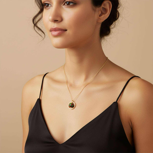 Minimalist Opal Hoop Necklace – Black Fire Opal Birthstone – Dainty Everyday Jewelry – Anniversary or Birthday Gift (Copy)
