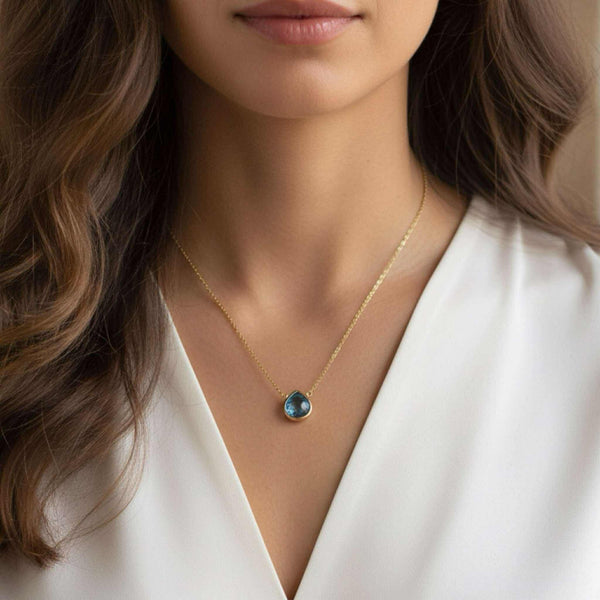 Swiss Blue Topaz Heart Briolette Pendant Necklace