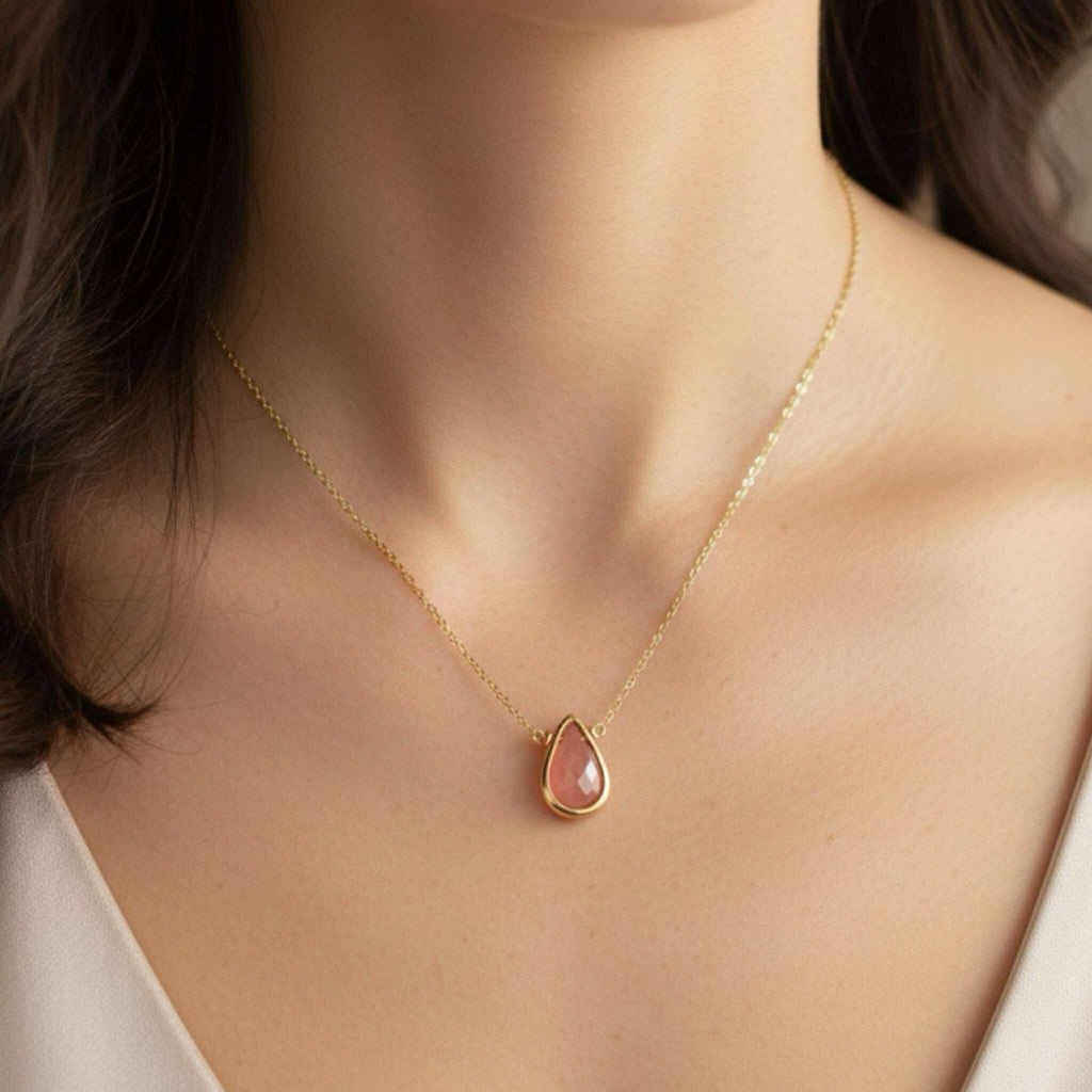 Rhodochrosite Pear Briolette Necklace