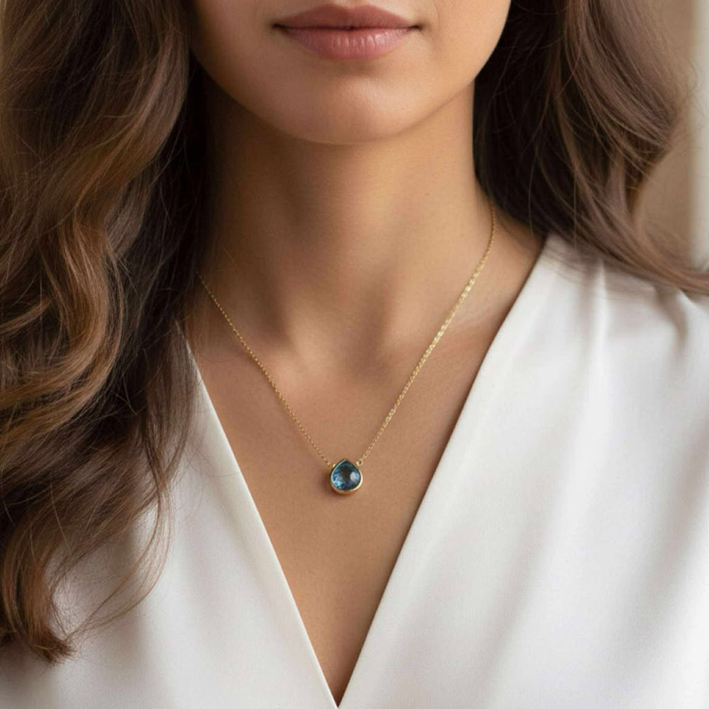 Swiss Blue Topaz Heart Briolette Pendant Necklace