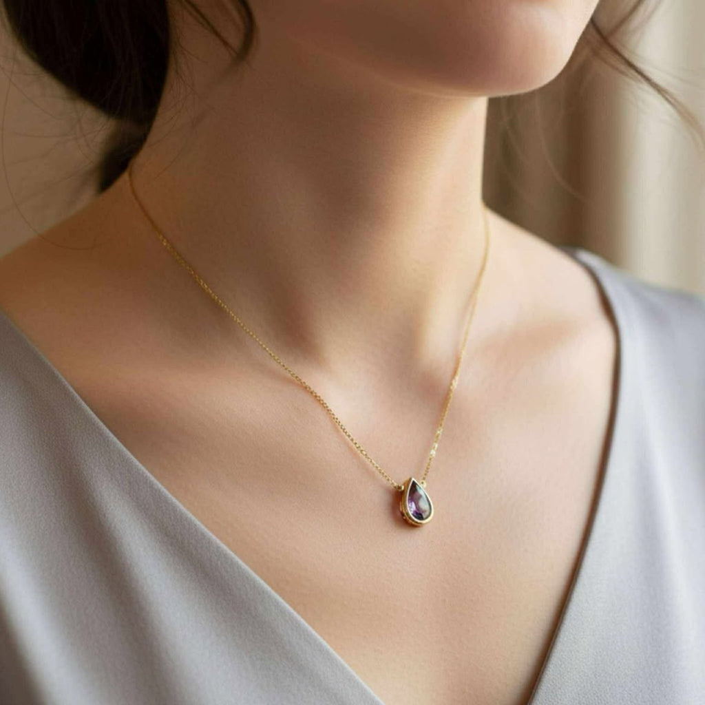 Purple Amethyst Pear Briolette Pendant Necklace