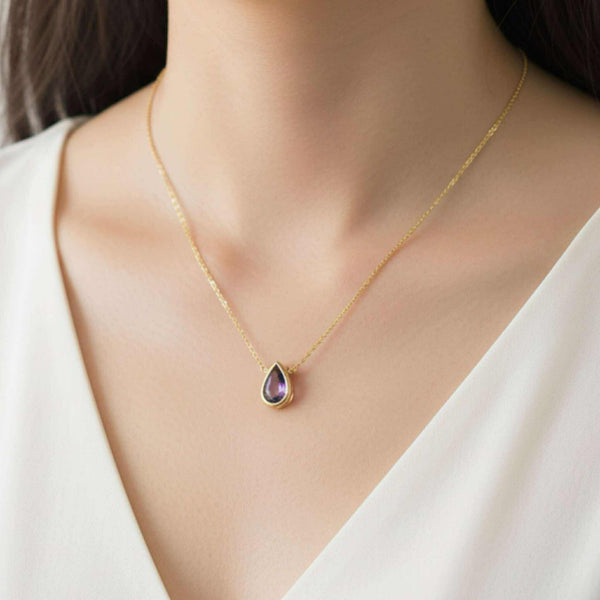 Purple Amethyst Pear Briolette Pendant Necklace