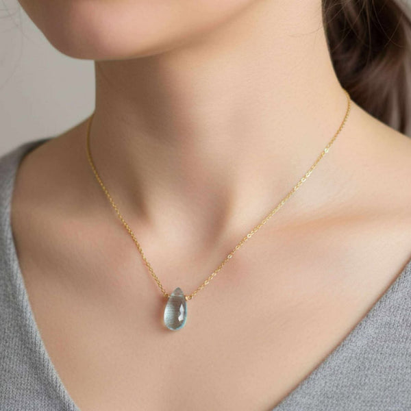 Moss Aquamarine Pear Necklace