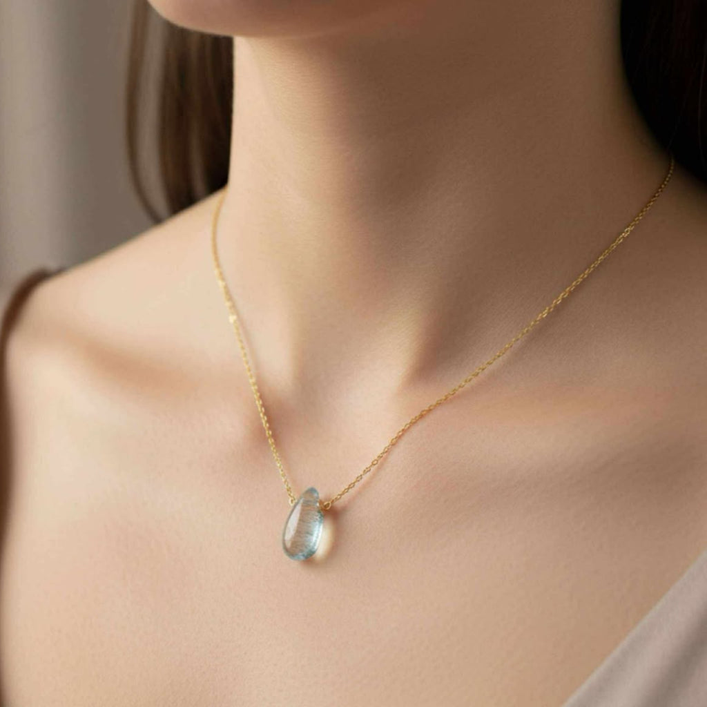 Moss Aquamarine Pear Necklace