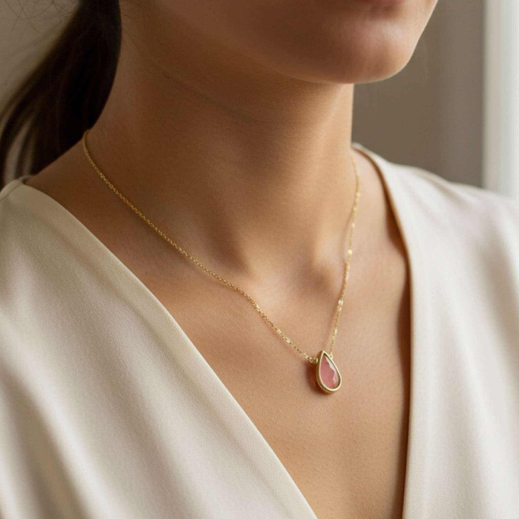 Rhodochrosite Pear Briolette Necklace