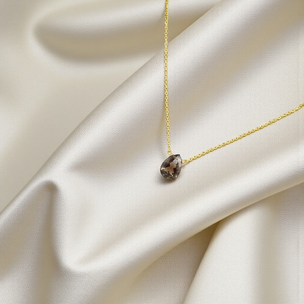 Dainty Smoky Quartz Necklace – Delicate Stone Pendant for Women | Minimalist Healing Crystal Jewelry in Sterling Silver/Gold-Filled
