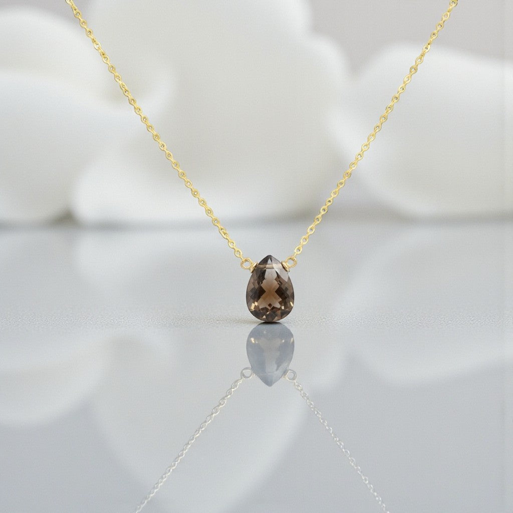 Dainty Smoky Quartz Necklace – Delicate Stone Pendant for Women | Minimalist Healing Crystal Jewelry in Sterling Silver/Gold-Filled
