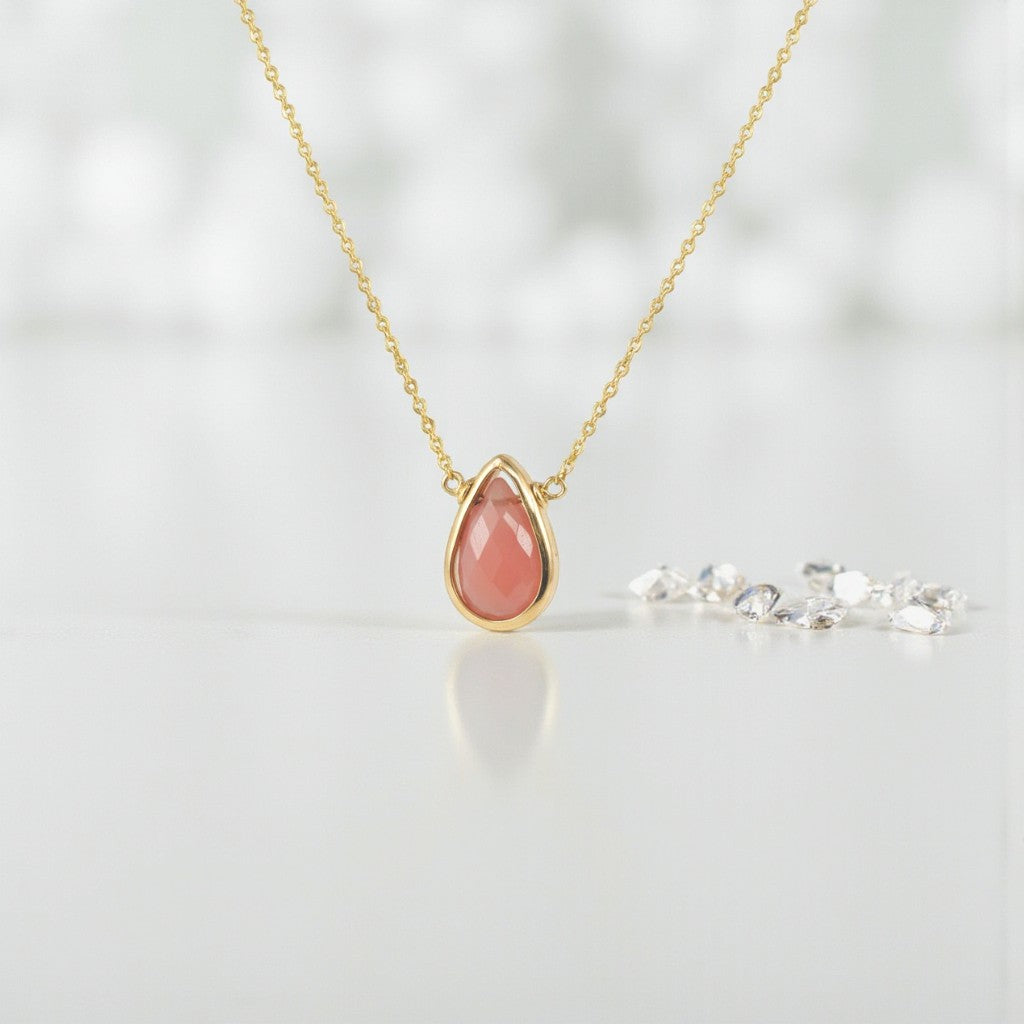 Rhodochrosite Pear Briolette Necklace