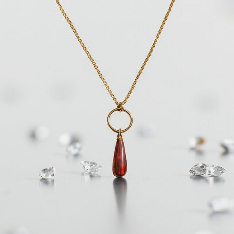 Red Opal Hoop Necklace – Delicate Gemstone Necklace – Everyday Elegance