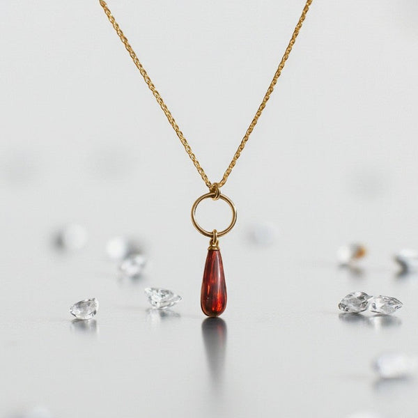Red Opal Hoop Necklace – Delicate Gemstone Necklace – Everyday Elegance