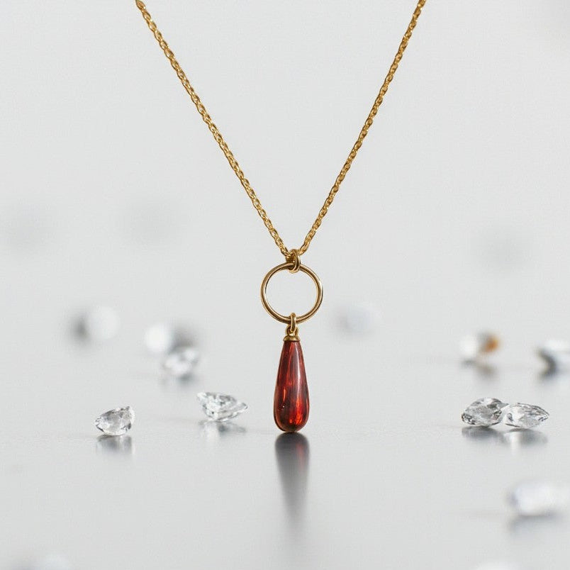 Red Opal Hoop Necklace – Delicate Gemstone Necklace – Everyday Elegance