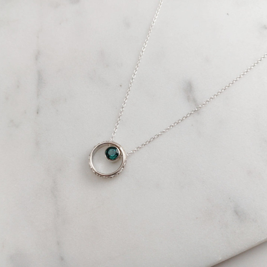 Vintage Inspired Emerald Hoop Pendant Necklace