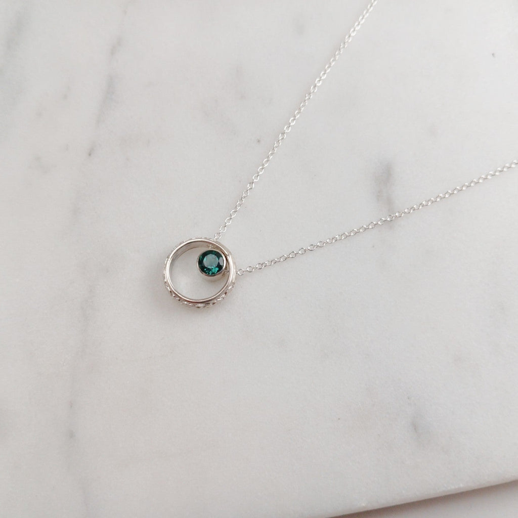 Vintage Inspired Emerald Hoop Pendant Necklace