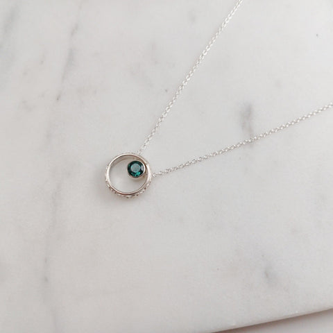Vintage Inspired Emerald Hoop Pendant Necklace