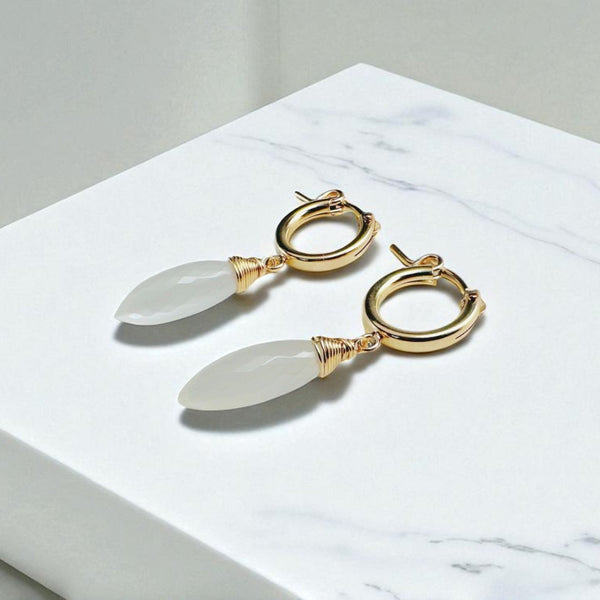 White Moonstone Huggie Hoops – Everyday Elegance – Minimalist Jewelry
