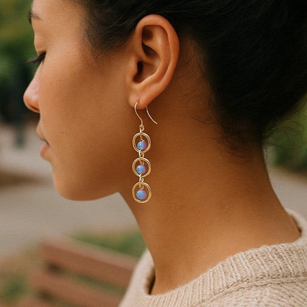 Elevate your look with these stunning boho purple opal dangle hoops—lightweight, elegant, and perfect for gifting!
