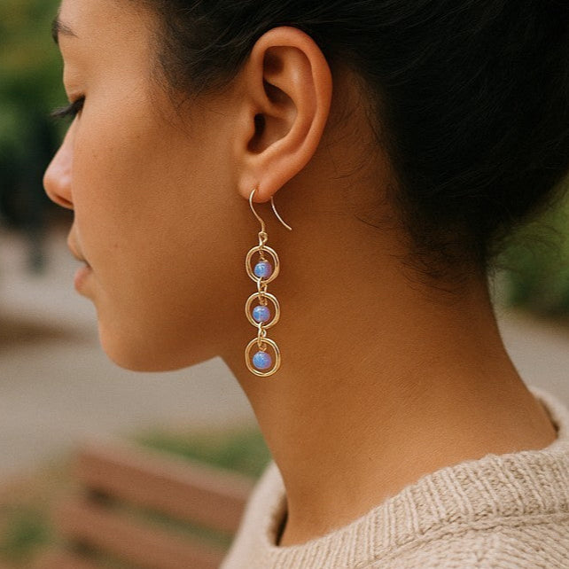 Elevate your look with these stunning boho purple opal dangle hoops—lightweight, elegant, and perfect for gifting!