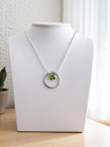 Vintage-inspired peridot birthstone necklace - handcrafted sterling silver pendant with olive-green August birthstone