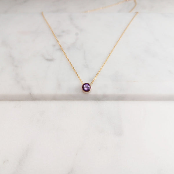 Petite purple amethyst pendant necklace, February birthstone gift for women