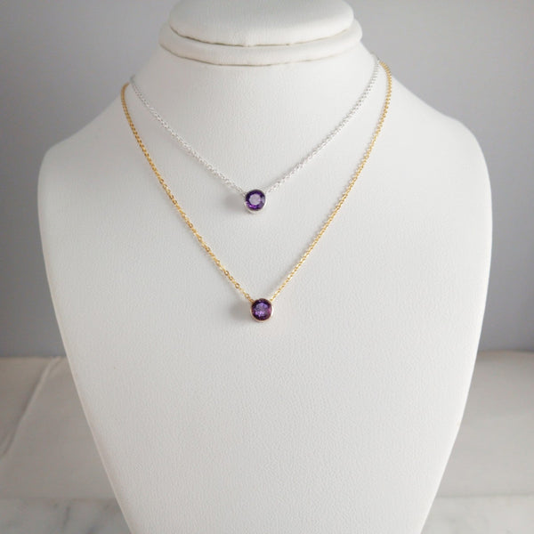 Petite purple amethyst pendant necklace, February birthstone gift for women