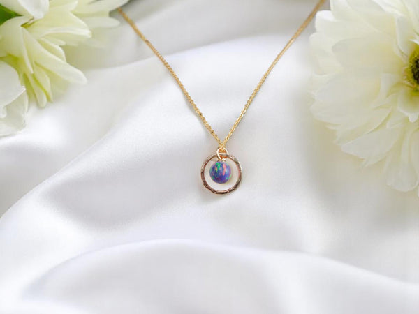 Minimalist purple opal hoop necklace, October birthstone jewelry