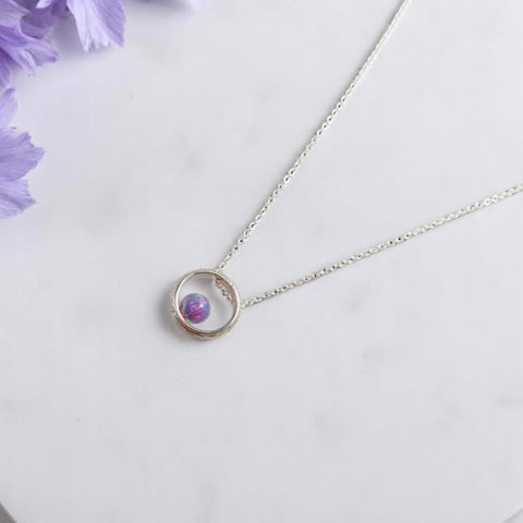 Vintage-Inspired Purple Opal Hoop Necklace – Sterling Silver Boho Gemstone Jewelry
