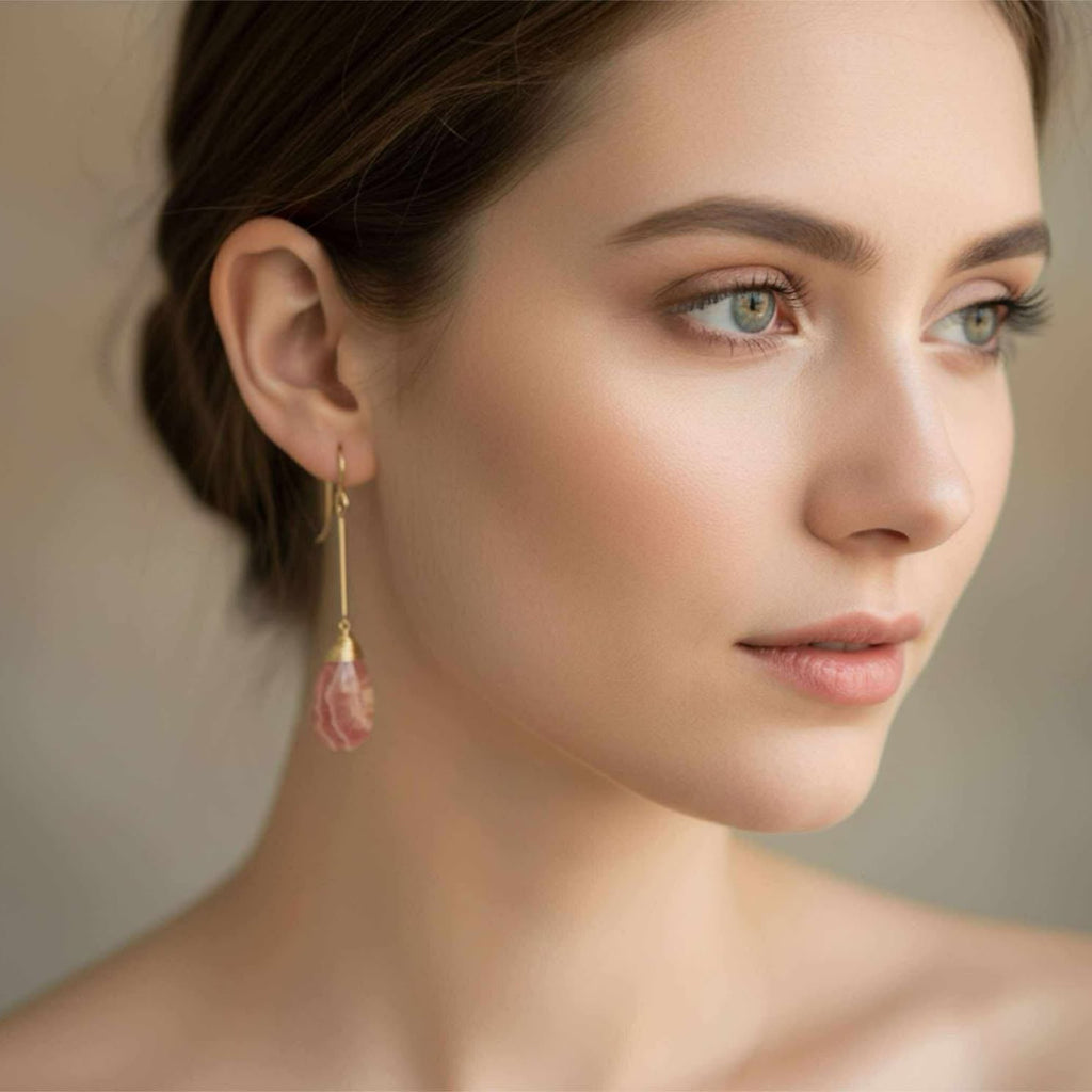 Rhodochrosite Long Dangle Earrings