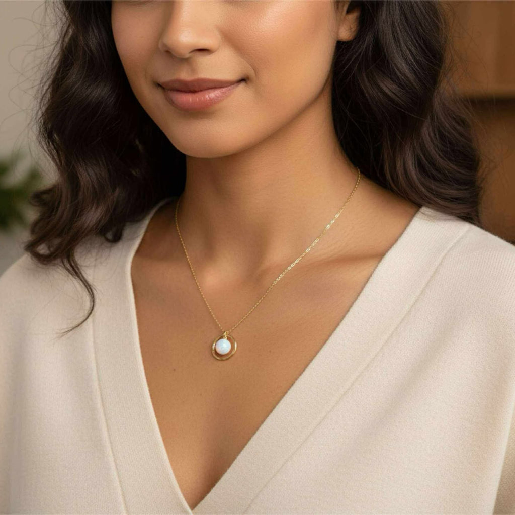 White Opal Hoop Pendant Necklace