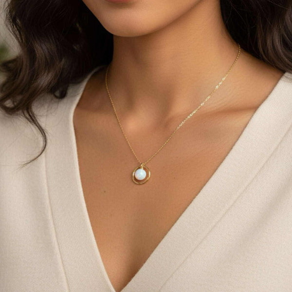 White Opal Hoop Pendant Necklace