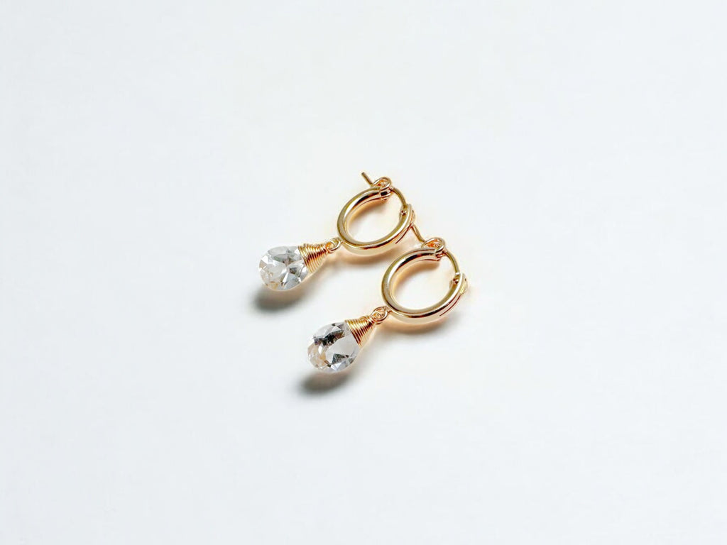 White Topaz Hoop Huggie Earrings