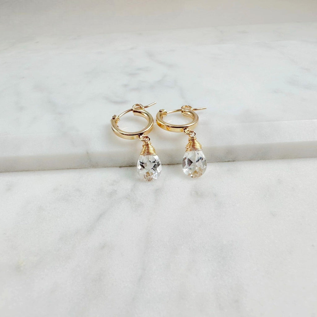 White Topaz Hoop Huggie Earrings 3