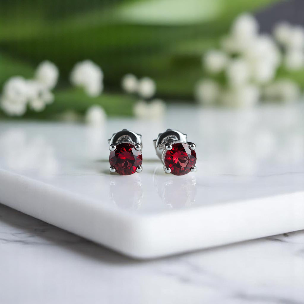 Genuine garnet stud earrings in 950 Argentine Silver – January birthstone jewelry