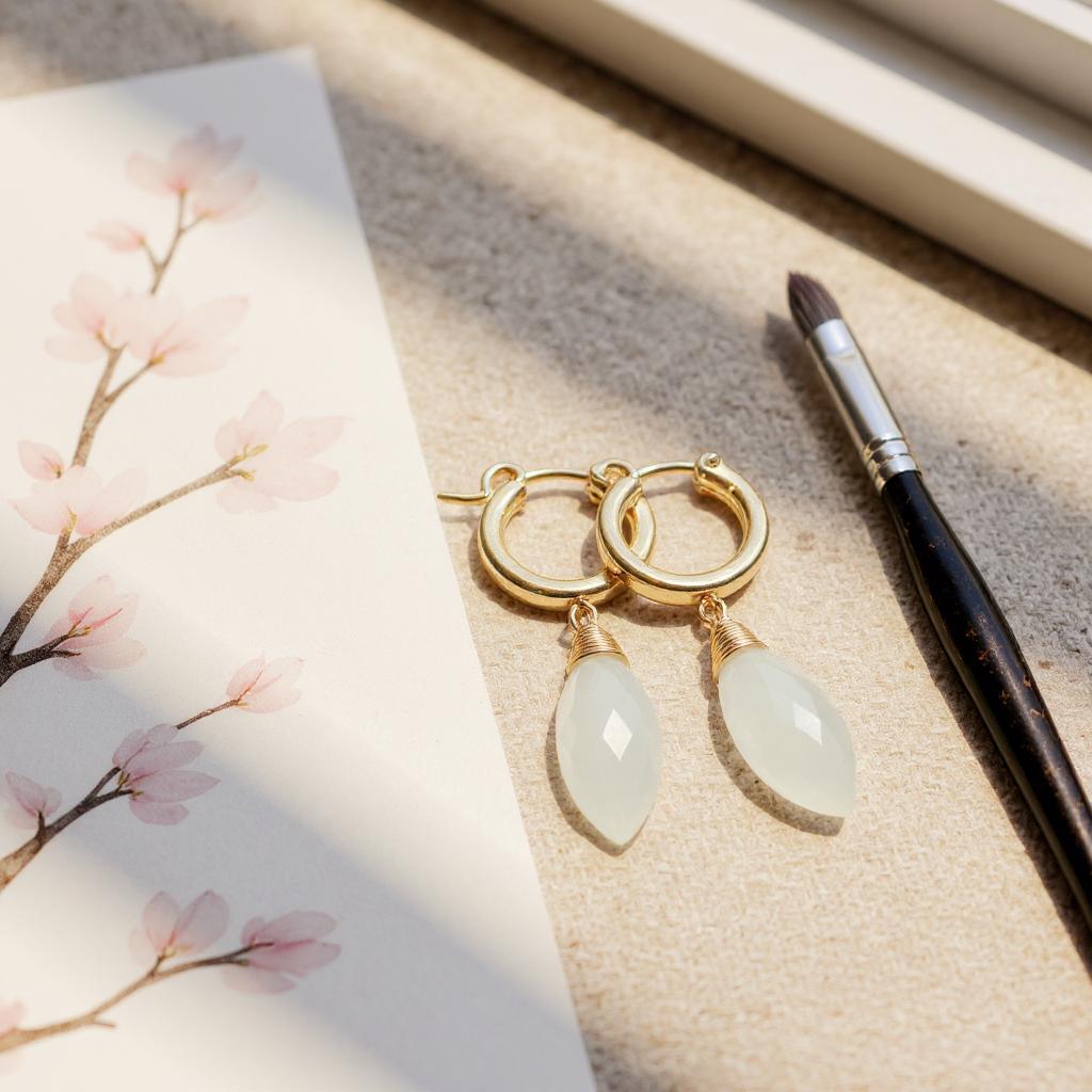 White Moonstone Huggie Hoops – Everyday Elegance – Minimalist Jewelry