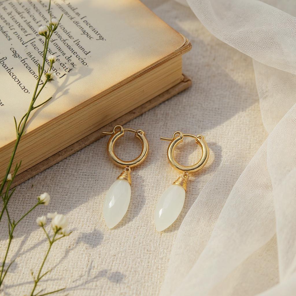 White Moonstone Huggie Hoops – Everyday Elegance – Minimalist Jewelry