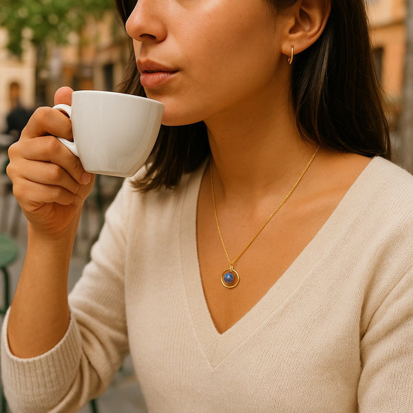Minimalist purple opal hoop necklace, October birthstone jewelry