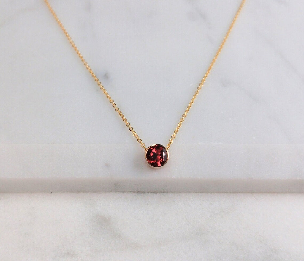 Tiny Genuine Garnet Necklace - 14k Gold-Filled or Sterling Silver